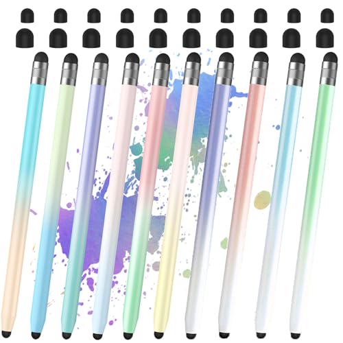 10Pcs Stylus, Stylus Pen for Touchscreen, 2-in-1 Stylus Pen for iPad, High Precision and Sensitivity Double Rubber Tips, Compatible with iPad/iPhone/Android Tablets and Touch Screen (E-Gradient Color) - color: E-Gradient Color