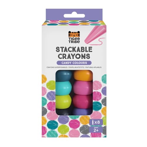Tiger Tribe Stackable Crayons for Toddlers - Ergonomic Candy Colors, Non-Toxic & Washable Art Supplies - 8 Vibrant Shades for Creative Fun