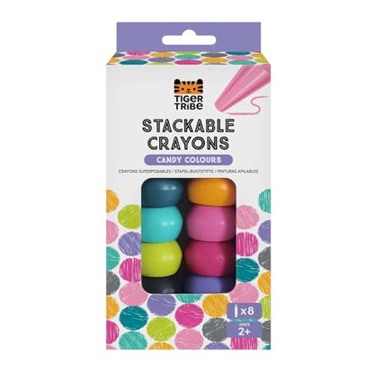Tiger Tribe Stackable Crayons for Toddlers - Ergonomic Candy Colors, Non-Toxic & Washable Art Supplies - 8 Vibrant Shades for Creative Fun
