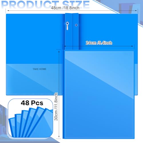 Henoyso 48 Pcs Plastic Folders with Clear Front Pocket and 3 Prong Take Home Plastic 2 Pocket Folder Back to School for Students Parent Teacher Communication for School Office (Blue) - color: Blue