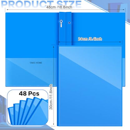 Henoyso 48 Pcs Plastic Folders with Clear Front Pocket and 3 Prong Take Home Plastic 2 Pocket Folder Back to School for Students Parent Teacher Communication for School Office (Blue) - color: Blue