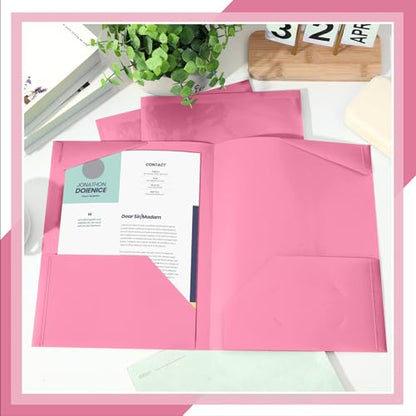 Henoyso 60 Pack Plastic Folders with Clear Front Pockets Bulk Heavy Duty File Folders with 2 Pockets and Card Slot for Student Teacher Back to School Supplies Office Presentation (Light Pink) - color: Light Pink