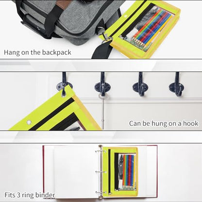 YoeeJob 2 Pack 1 Inch Expandable Zipper Pencil Pouches with Clear Window for 3 Ring Binder, Suitable for School & Office（Yellow） - color: Yellow