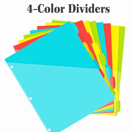 INFUN 8-Tab Plastic Binder Dividers with Front Pockets - 3 Sets, Multicolor Pocket dividers for 3-Ring Binders, dividers with tabs 24 pcs