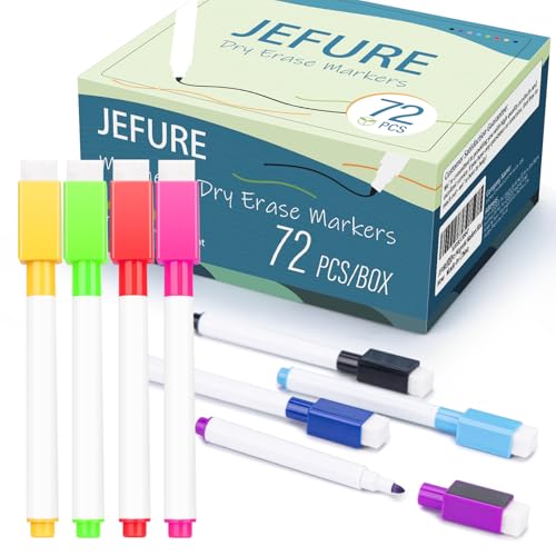 72 Pcs Colorful Magnetic Dry Erase Markers with Eraser Cap, White Board Mini Dry Eraser Markers Bulk, Fine Point Tip White Board Marker for Teachers Office School Supplies - size: 1 Count (Pack of 72)