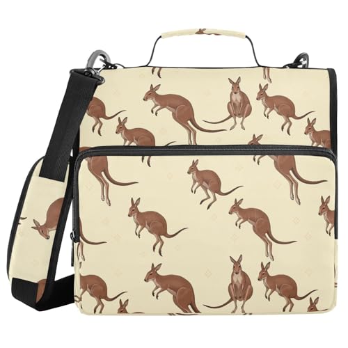 Gredecor Durable 3 Ring Zipper Binder with Shoulder Strap, Australian Big Red Kangaroo-1 Multi-Pockets Organizer Binder Bag Holds 500 Sheets for School and Office - color: Australian Big Red Kangaroo