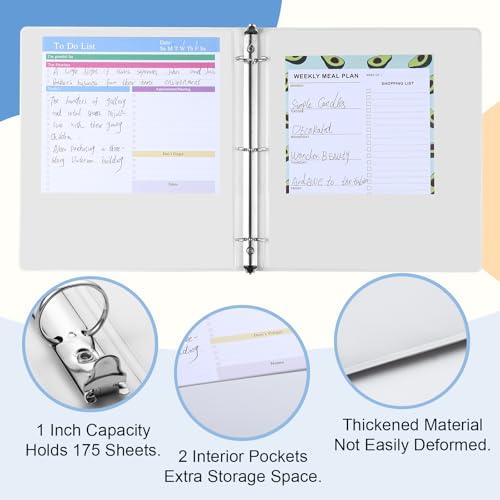 Thboxes 3 Ring Binder, 6 Pack 1 Inch Binder with 2 Interior Pockets & Clear View Overlay, Large Capacity, 1 Inch Binders 3 Ring, Round Ring Binders for Office, School, Home (White) - color: White