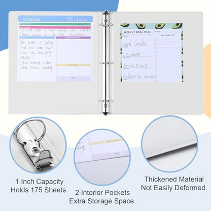 Thboxes 3 Ring Binder, 6 Pack 1 Inch Binder with 2 Interior Pockets & Clear View Overlay, Large Capacity, 1 Inch Binders 3 Ring, Round Ring Binders for Office, School, Home (White) - color: White