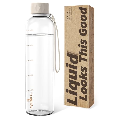 Opard Slim Pro Water Bottle 32oz, Plastic Water Bottle BPA-Free, Facetted Rubberized Grip-Texture Monocap, Leakproof Screw Top, Clear Cream, Reusable for Travel School Sport Gym Hiking - color: Clear Cream, size: 32 oz