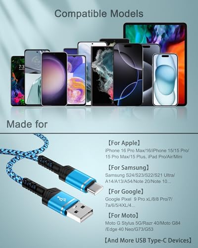 AILKIN 2-Pack USB A to USB C Cable, 6FT USB C Charging Cable Fast Charging | Braided USB A to USB C Cable for iPhone 17e/17Pro/Air/16e/16/16Pro/15/15Pro, Samsung Galaxy S26/S25/S24, Google Pixel 10/9/8