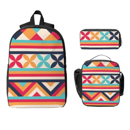 Aztec Geo Striped Pattern Commuter Bag Lunch Container Bag And Pouch | Generous Storage 3 In 1 Rucksack Combination, Padded Laptop Shoulder Bag With Cooler Lunch Bag And Slim Organizer Pouch - color: 6