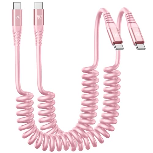 USB C to C Cable 3FT for Car, Coiled USB C Fast Charging Cable for iPhone 17/16/15, 2Pack Type C Cord for iPhone 15/Plus/Pro/Pro Max/Samsung Galaxy S23-Pink - color: Pink, size: 3FT