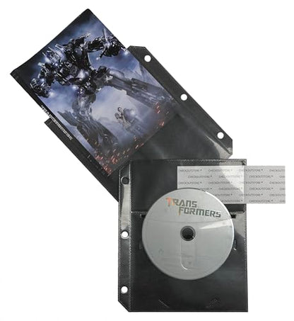 CheckOutStore 100 Black CD/DVD Half Sheet Storage 3-Ring Binder Filing Sleeve & Booklet