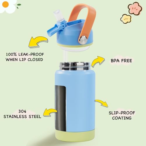 Kerilyn 12oz Kids Water Bottle, Stainless Steel Insulated Water Bottle for Kids, Toddler Cup with Straws Leak-Proof, Kids Water Bottles for School Boys Girls, BPA Free, Sky - color: Sky
