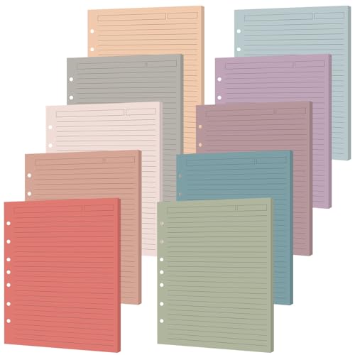 100 Sheets A5 7-Hole Lined Refill Paper Binder Inserts 5.5" x 8.5" Loose Leaf Papers 10 Colorful Line Planner for Mini 3 or 7 Ring Binder Junior Size Notebooks for Office School Business Home(Vintage) - color: Colorful