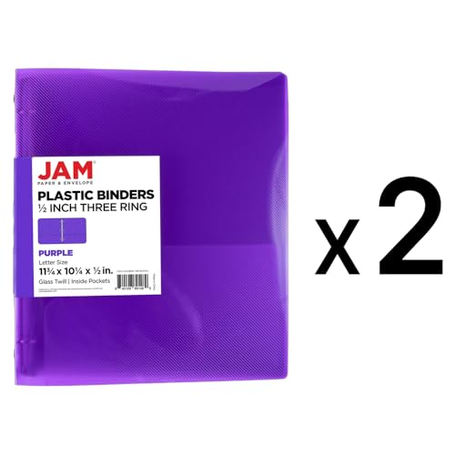 JAM PAPER Plastic 0.5 inch Binders - Purple 3 Ring Binders - 2/Pack - color: Purple, size: 0.5 inch (Pack of 2)