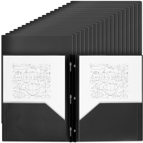 Yeaqee 60 Pcs Plastic Folders with Pockets and Prongs Plastic Folder 2 Pockets 3 Prongs with Card Slot for Office, School for Students, Teachers, Office Workers (Black) - color: Black