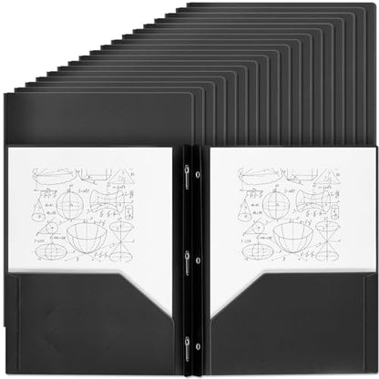 Yeaqee 60 Pcs Plastic Folders with Pockets and Prongs Plastic Folder 2 Pockets 3 Prongs with Card Slot for Office, School for Students, Teachers, Office Workers (Black) - color: Black