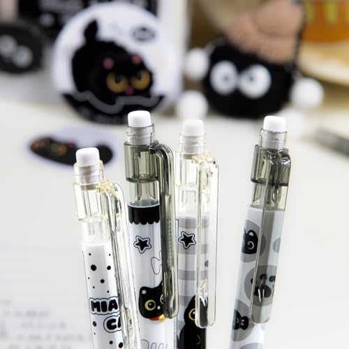 6Pcs Black Cute Mechanical Pencils with Eraser 0.5mm Kawaii Cartoon Mechanical Pencil School Pencil Gifts for Women Man - style: 1 kawaii