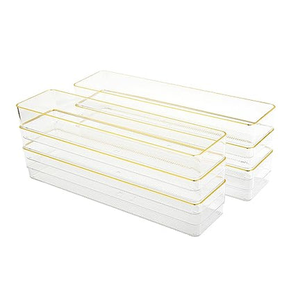 Martha Stewart Kerry Plastic Stackable Office Desk Drawer Organizers, 12" x 3", 6 Pack, with Gold Trim - size: 12" x 3"