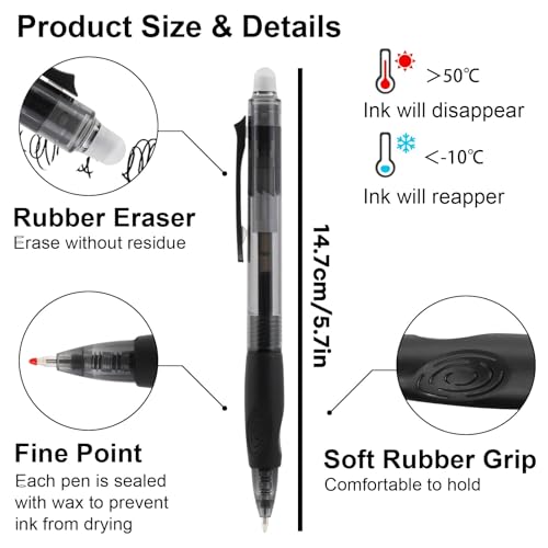 USUAL 0.5mm 8 Color Erasable Gel Pens, Make Mistakes Disappear, Fine Point Retractable Erasable Gel Pens for Writing, Drawing, Office, Planner, School Supplies - color: 8 Colors