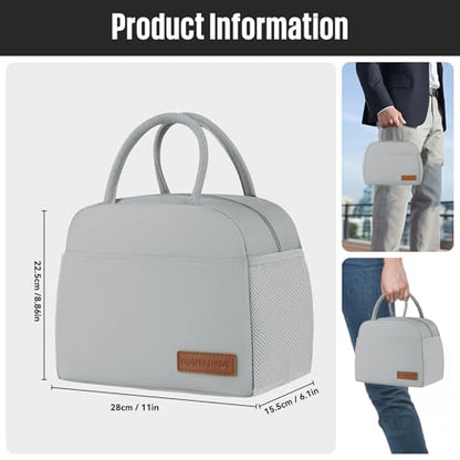 douyadady Lunch Bag&Box Women/Men Insulated&Reusable | Spacious Lightweight Waterproof Sturdy Durable Great Value For Office Work School Picnic Travel - color: Gray