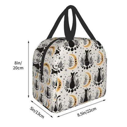Nerxy Boho Cat Insulated Lunch Bag Cute Cats Magic Moon Witchy Lunch Box Containers Animal Reusable Soft Meal Tote Bag Kit Lunchbox for Women Kids Adults Work School Office Picnic Beach 8x5x8.5inch - color: boho cat