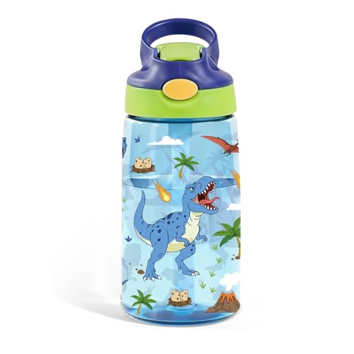 Dinosaur 14oz Kids Water Bottle with Straw - Leakproof BPA-Free Plastic Pop-Up Spout, Reusable Leak Proof Travel Bottle for Outdoor Sports Dinosaur Gift Cup for Boys and Girls - color: Dinosaur1