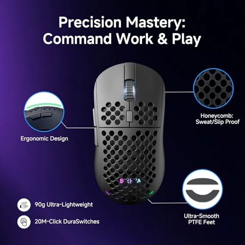 DIERYA M1 Wireless Gaming Mouse, 24000DPI, 180Hrs Battery, 16.8M RGB, 6 Programmable Buttons, Lightweight, Tri-Mode (2.4G/BT5.2/USB-C) for PC/Mac/Laptop - Black - color: Black