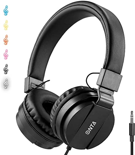 ONTA Kids Wired Headphones with Cord - School Student Headset, Toddler Earphones, Safe Volume, 3.5mm Jack, On-Ear for iPad, Tablet, Laptop, Travel, Black - color: Black