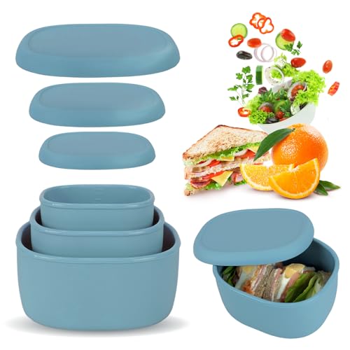 Anatole Silicone Food Storage Lunch Bento Box Set of 3 Reusable Nesting Containers with Lids BPA Free Dishwasher Microwave Oven Freezer Safe Leakproof (6.7oz, 10oz, 20oz) - color: 3 Pack - Blue