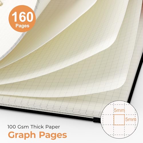 AHGXG Graph Grid Paper Notebook, 160 Pages, A5 Medium Size (5.7'' x 8.3''), 5 Squares per Inch, Hardcover, 100 GSM Thick Paper, for School, Students, Math, Engineering (Colourful Tree)