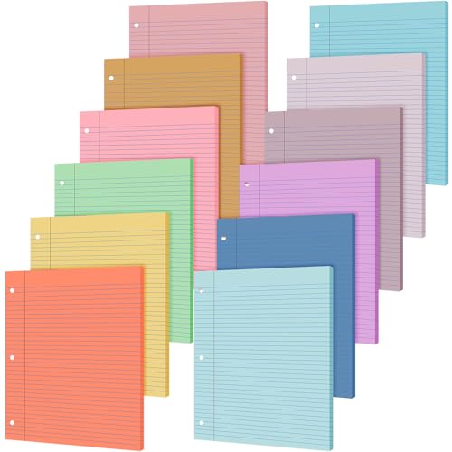 PerKoop 600 Sheets Colored Loose Leaf Paper 8.5" x 11" college ruled Lined 3 Hole Punched notebook Filler Paper for 3 Ring Binders Office School Supplies (Many Color) - color: Many Color
