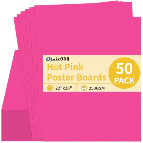 Oleitodh 50 Sheets Hot Pink Poster Board 22 x 28 in, Heavyweight 250 GSM | Solid-colored heavyweight poster board for signs, school projects, vision boards, presentations, and art crafts. - color: Hot Pink, size: 22 x 28 Inch - 50 Sheets