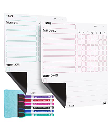 Mr. Pen- Magnetic Dry Erase Chore Chart for Fridge, 10"x10", 2 Pack | 6x Fine Point Markers, Refrigerator Magnetic Chore Chart Dry Erase for Multiple Kids, Teens and Adults - color: White