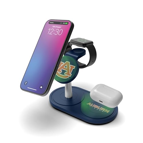 SOAR Collegiate 3-in-1 Wireless Charging Station - color: Auburn Tigers