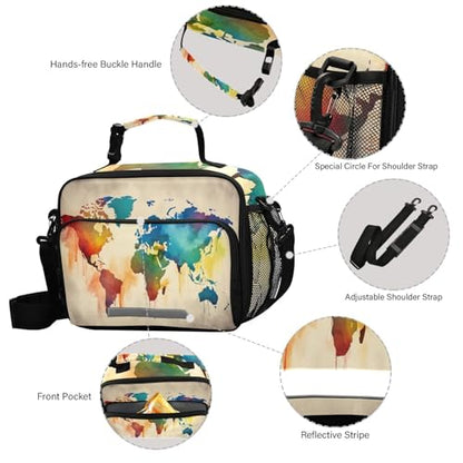 Map Color Kids Lunch Box Insulated Lunch Bags Cooler Tote Bag with Removable Shoulder Strap for Boy Girl Student 20848239 - color: Map Color