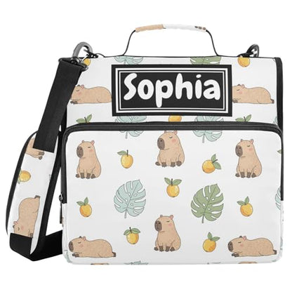Capybara Cute Print Custom Zipper Binder Bag 3 Ring with Shoulder Strap & Handle Personalized Binder Bag Expandable File Folder for School - color: Multi-capybara Fruits White