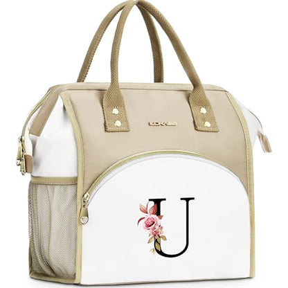 Initial Lunch Bag Women, Cooler Insulated Lunch Bag, Large Adult Leakproof Lunch Box for Picnic Work, Personalized Tote Bag, Birthday Gifts/Mother's Day Gifts, Letter U. - color: U