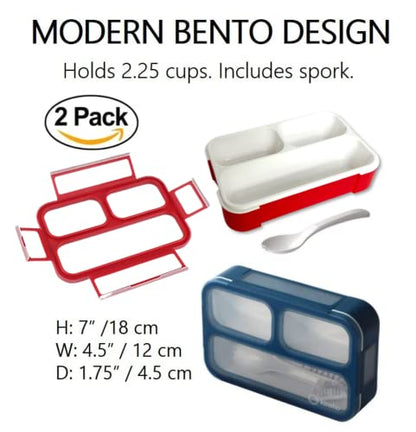 Small Snack Containers for Kids Toddlers - 3 Compartments (Set of 2) - Leak-Proof Boxes with Lids - BPA-Free Plastic Mini Bento Lunch Box - Ideal for School & Daycare, Holds 2 Cups (Red + Navy Blue) - color: Red + Navy Small 2pk