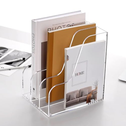 SANRUI Acrylic File Organizer, Compact Desk Organizer for Folders, Binders, Notebooks, Envelopes, Clear Magazine File Holder, 3 Section Bookshelf for School Home Office Organization, A4 Size - size: A4,3 Sections