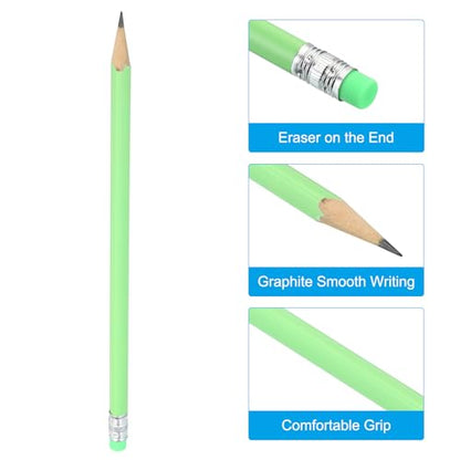 PATIKIL Round Pencils, 48 Pack HB Graphite Pencils with Eraser Wood Pencils Cute Pencil for Classroom Teacher Office Supplies, Green - color: Green