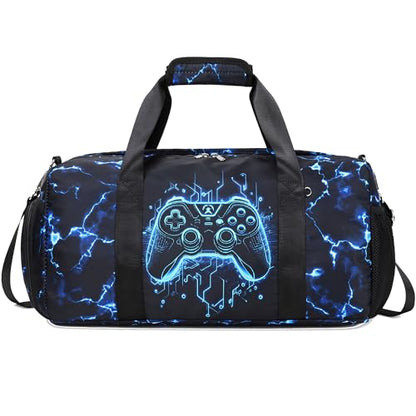 Gamer Sports Duffle Bag Boys Girls Overnighter Sleepover Gym Bag Weekender Carry On Shoulder Bags with Shoe Compartment & Wet Pocket,Game Print - color: Blue Gamer