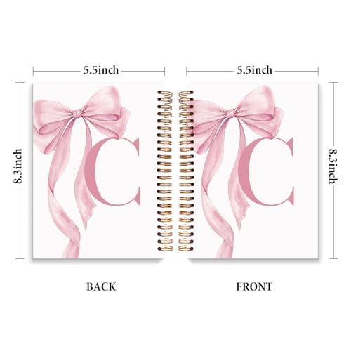 JXREQ Coquette Pink Bow Personalized Notebook, Initial Letter C Monogram Journal, Preppy Girly Ribbon Bow Journal, Monogrammed Gifts for Women, Aesthetic Spiral Notebook 5.5x8.3 - color: Cpink