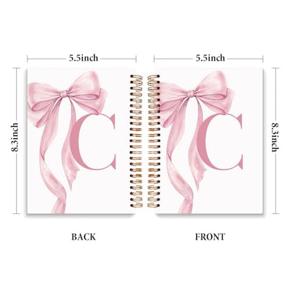 JXREQ Coquette Pink Bow Personalized Notebook, Initial Letter C Monogram Journal, Preppy Girly Ribbon Bow Journal, Monogrammed Gifts for Women, Aesthetic Spiral Notebook 5.5x8.3 - color: Cpink