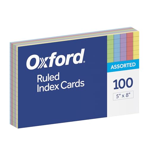 Oxford Index Cards, Assorted Colors, 5" x 8", Ruled, 100-Pack (35810)