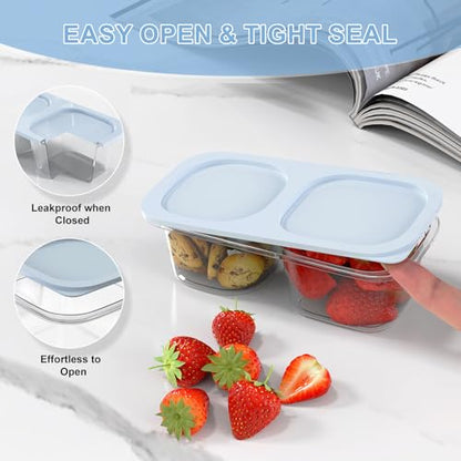 Snack Pack Containers for Kids, 10 Pack Reusable Snack Containers with Lids, 2 Compartment Small Bento Snack Box, BPA-Free, Lunchbox Accessories for Travel - color: 10 Pack Light Blue