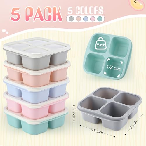 Honeydak 5 Pack Snack Containers 4 Compartment Bento Snack Boxes Reusable Lunchable Containers with Lids Divided Meal Prep Lunch Food Storage Box for School Work Travel(Macaroon,Equal) - color: Macaroon, style: Equal