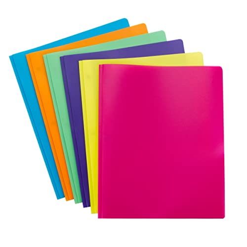 Smead Poly Two-Pocket Folder, Three-Hole Punch Prong Fasteners, Letter Size, Assorted Bright Colors, 6 Folders Total (87747) - color: Pink, Yellow, Purple, Green, Orange, Blue