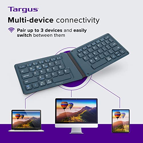 Targus Ergonomic Foldable Bluetooth Keyboard – Pocket-Sized, Split Ergonomic Design, Multi-Device Wireless Keyboard with DefenseGuard Protection - PKF00302US - color: Blue